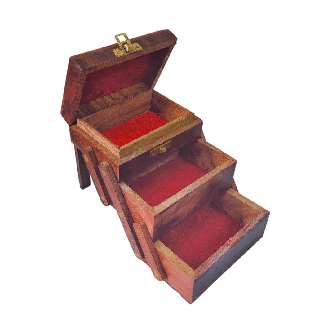 3-Drawer Wooden Carved Jewelry Box – A Timeless Treasure for Your Keepsakes thumbnail 1